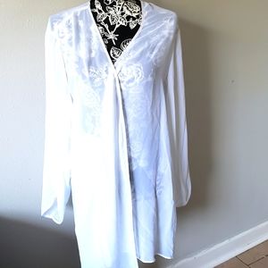 Off white sheer robe with satin belt